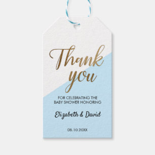 Chic Blue Gold Thank You Script Couple Baby Shower Gift Tags