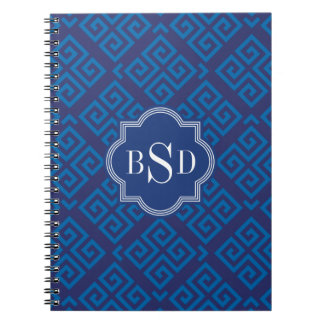 Chic blue greek key geometric patterns monogram notebook