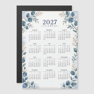 Chic Blue Green Eucalyptus 2027 Magnetic Calendar