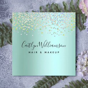 Chic blue green modern hair stylist makeup artist square business card