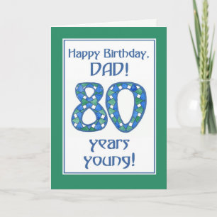 Chic Blue, Green, White 80th Birthday for Dad Card