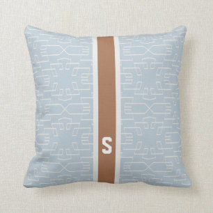 Chic blue grey abstract geometric pattern monogram cushion