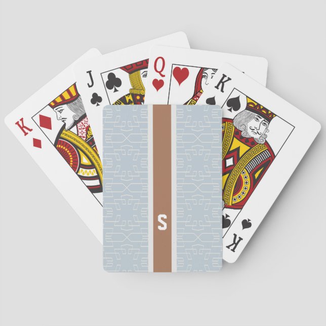 Chic blue grey abstract geometric pattern monogram playing cards (Back)