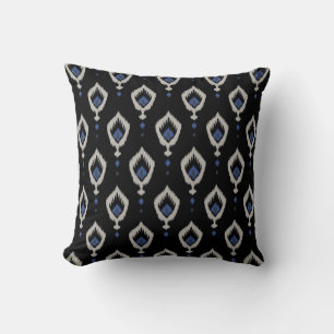 chic blue grey black tribal ikat pillow