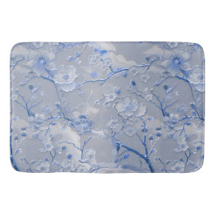 Chic blue grey floral bath mat