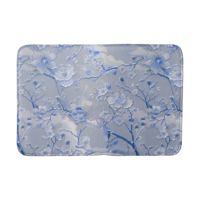 Chic blue grey floral  bath mat (Front)