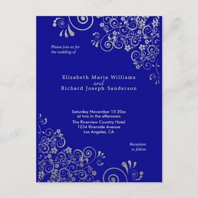 Chic Blue Grey Wedding Invitation RSVP l Website Postcard (Front)