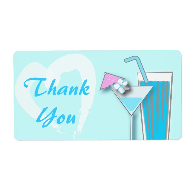 Chic Blue Hawaii Martini Wedding Favour Labels (Front)