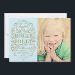 Chic Blue Holly Jolly Christmas Custom Photo Cards<br><div class="desc">Elegant, modern Christmas photo card featuring your favourite family photo. Illustrated with beige gold flourishes, swirls and vintage typography style on a light blue background. Fancy and stylish, it reads "Have a Holly Jolly Christmas" with a modern fancy script. Send the warmest wishes to family and friends with this lovely...</div>