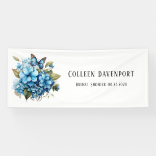 Chic Blue Hydrangea Floral Butterfly Bridal Shower Banner