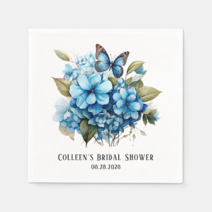 Chic Blue Hydrangea Floral Butterfly Bridal Shower Napkin