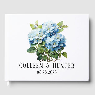 Chic Blue Hydrangea Floral Wedding Guest Book