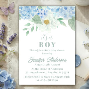 Chic Blue Hydrangea It's A Boy Baby Shower Invitation