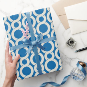 Chic blue interlocking pattern monogram wrapping paper