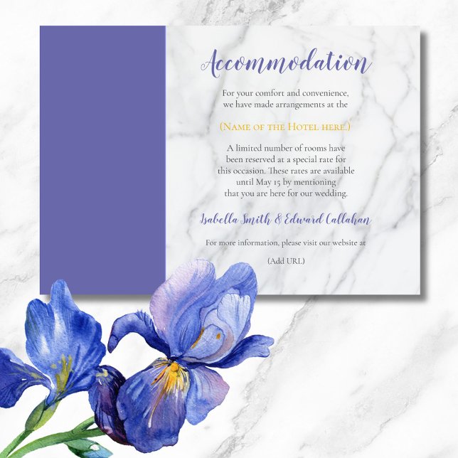 Chic Blue Irises Floral Wedding Accommodation Encl Enclosure Card (Creator Uploaded)