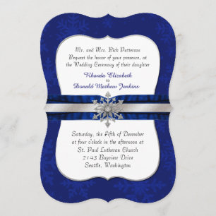 Chic Blue Jewelled Snowflake Wedding Invitation