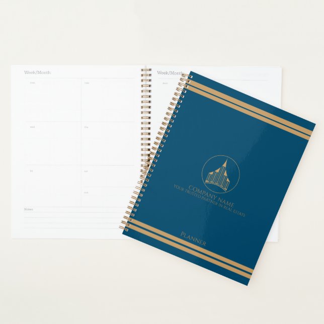 Chic Blue, Light Brown & Elegant Real Estate Agent Planner (Display)