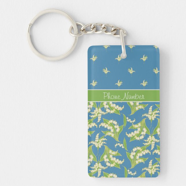 Chic Blue Lily-of-the-Valley Floral Keychain (Front)