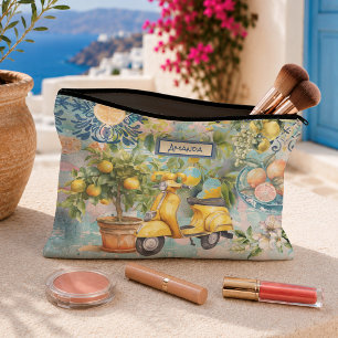 Chic Blue Majolica Sicilian Floral Tiles Accessory Pouch