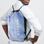 Chic Blue Marble Personalised Drawstring Bag<br><div class="desc">Your name in chic lettering personalises this stylish drawstring bag featuring a blue,  white and gold marble pattern. Create for yourself or give as a gift.</div>