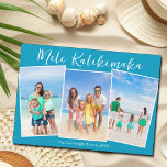 Chic Blue Mele Kalikimaka 3 Photo Christmas Magnet<br><div class="desc">Chic blue customisable beach family photo collage Christmas magnetic card with your favourite tropical photos in the sun. Add 3 of your favourite vertical photograph memories from your island vacation to the coast. Beautiful coastal horizontal holiday magnets with a clean,  modern photograph layout and pretty white script.</div>
