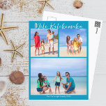 Chic Blue Mele Kalikimaka Photo Collage Christmas Postcard<br><div class="desc">Chic blue customisable beach family photo collage Christmas postcard with your favourite tropical photos in the sun. Add 3 of your favourite memories from your island vacation to the coast. Beautiful coastal holiday postcards with a clean,  modern photograph layout and pretty blue script.</div>