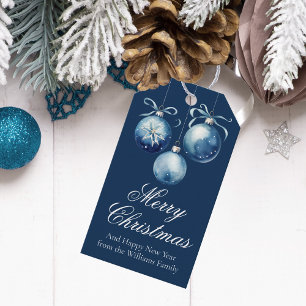 Chic Blue Merry Christmas Ornaments Customized Gift Tags