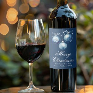 Chic Blue Merry Christmas Party Customized Wine Label