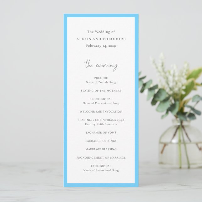 Chic Blue Modern Wedding Programme (Standing Front)