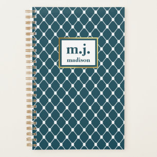 Chic Blue Monogram Personalised Geometric Planner