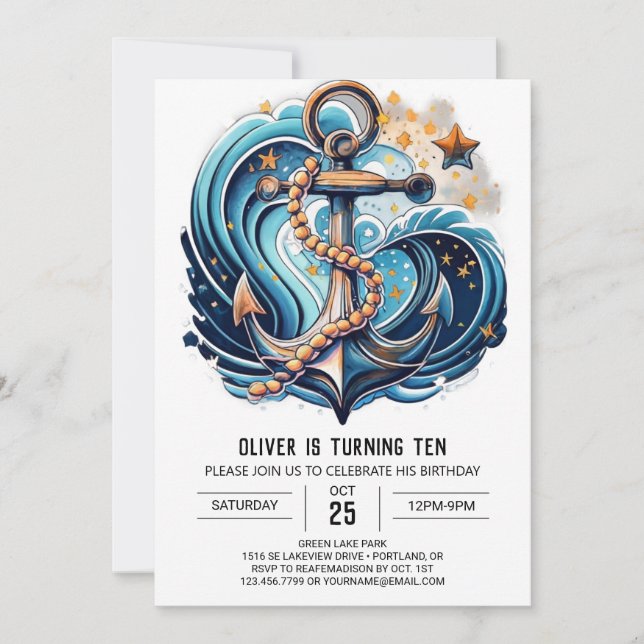 Chic Blue Ocean Birthday Invitation (Front)