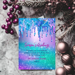Chic blue ombre drips Christmas new year greeting  Card