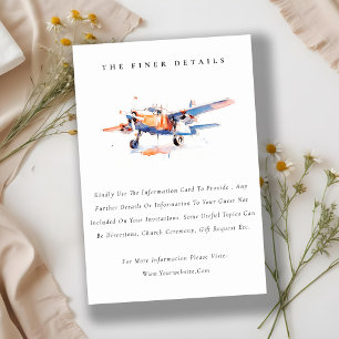 Chic Blue Orange Blush Aeroplane Wedding Detail Enclosure Card