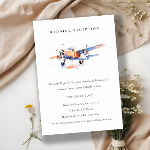 Chic Blue Orange Blush Airplane Wedding Reception Enclosure Card