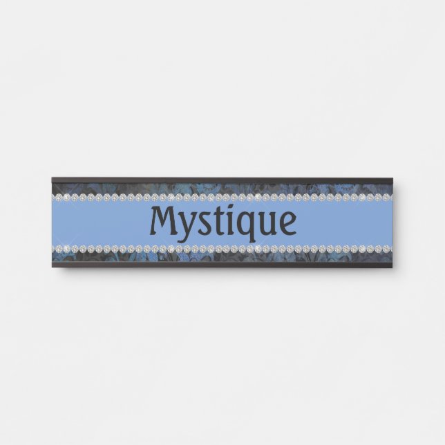 Chic Blue Paisley Diamond Custom Horse Stall Door Sign (Front)