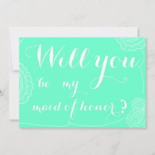 Chic Blue Paisley Will You Be My Maid Of Honour Invitation
