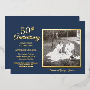 Chic Blue Photo 50th Anniversary Gold