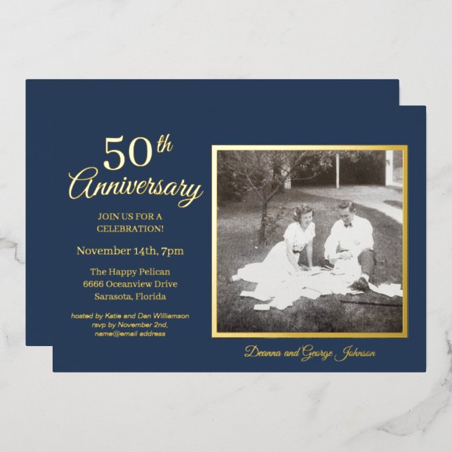 Chic Blue Photo 50th Anniversary Gold (Front/Back)