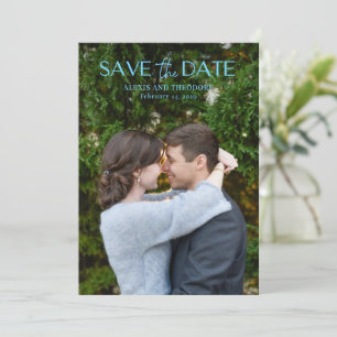 Chic Blue Photo Modern Wedding Save The Date