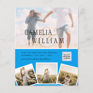 Chic Blue Photo Wedding Invite QR Code Save Date Flyer