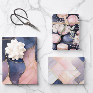 Chic Blue Pink Abstract Wrapping Paper Sheet