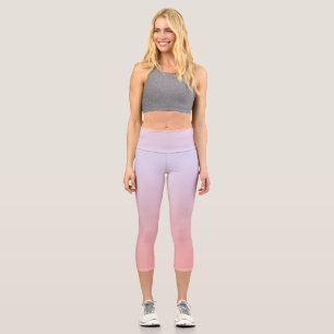 Chic Blue Pink and Coral peach Ombre soft Gradient Capri Leggings
