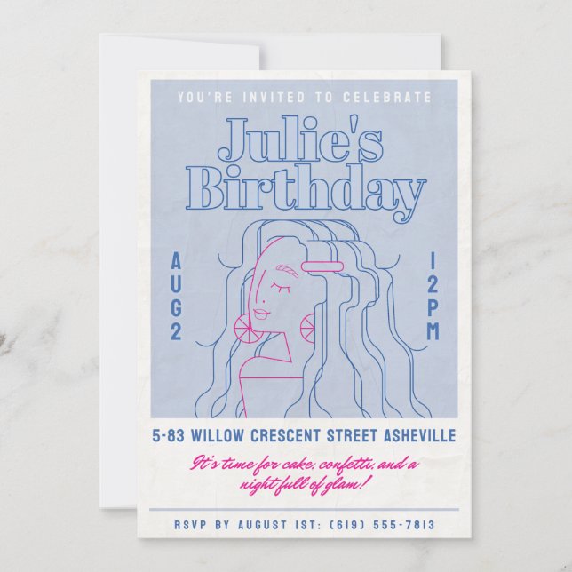 Chic Blue & Pink Birthday Invitation – Glam Girl  (Front)