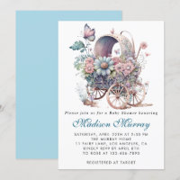 Chic Blue & Pink Floral Buggy Stroller Baby Shower