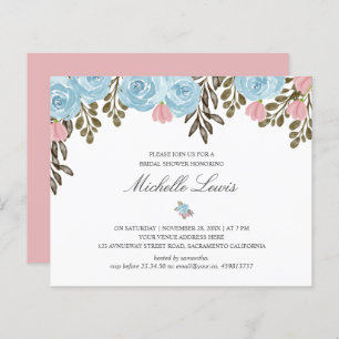 Chic Blue Pink floral Wedding Bridal SHOWER