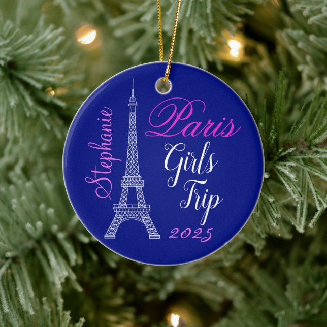 Chic Blue Pink Paris Eiffel Tower Girls Trip Ceramic Tree Decoration (Tree)