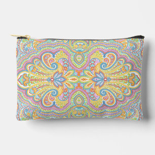 Chic Blue Pink Purple Orange Paisley Pattern Accessory Pouch