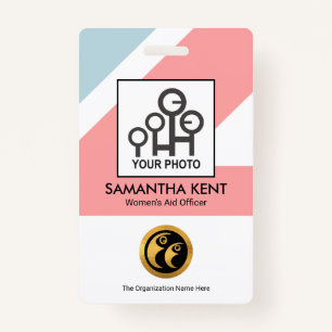 Chic Blue Pink Rectangles Medical Photo Template ID Badge