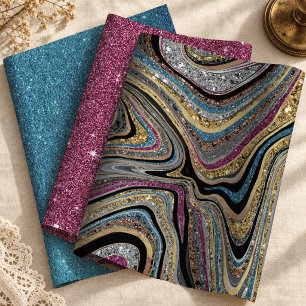 Chic Blue Pink Sparkle Glitter Marble Art Wrapping Paper Sheet