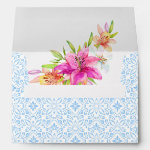Chic Blue Portuguese Azulejo Mosaic Lily  Envelope
